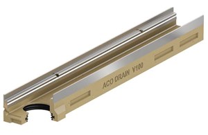 Aco Multiline V100G, Flachrinnen mit Guss-Kante KTL, ohne Gefälle, Anschluss senkrecht, Länge 100 cm